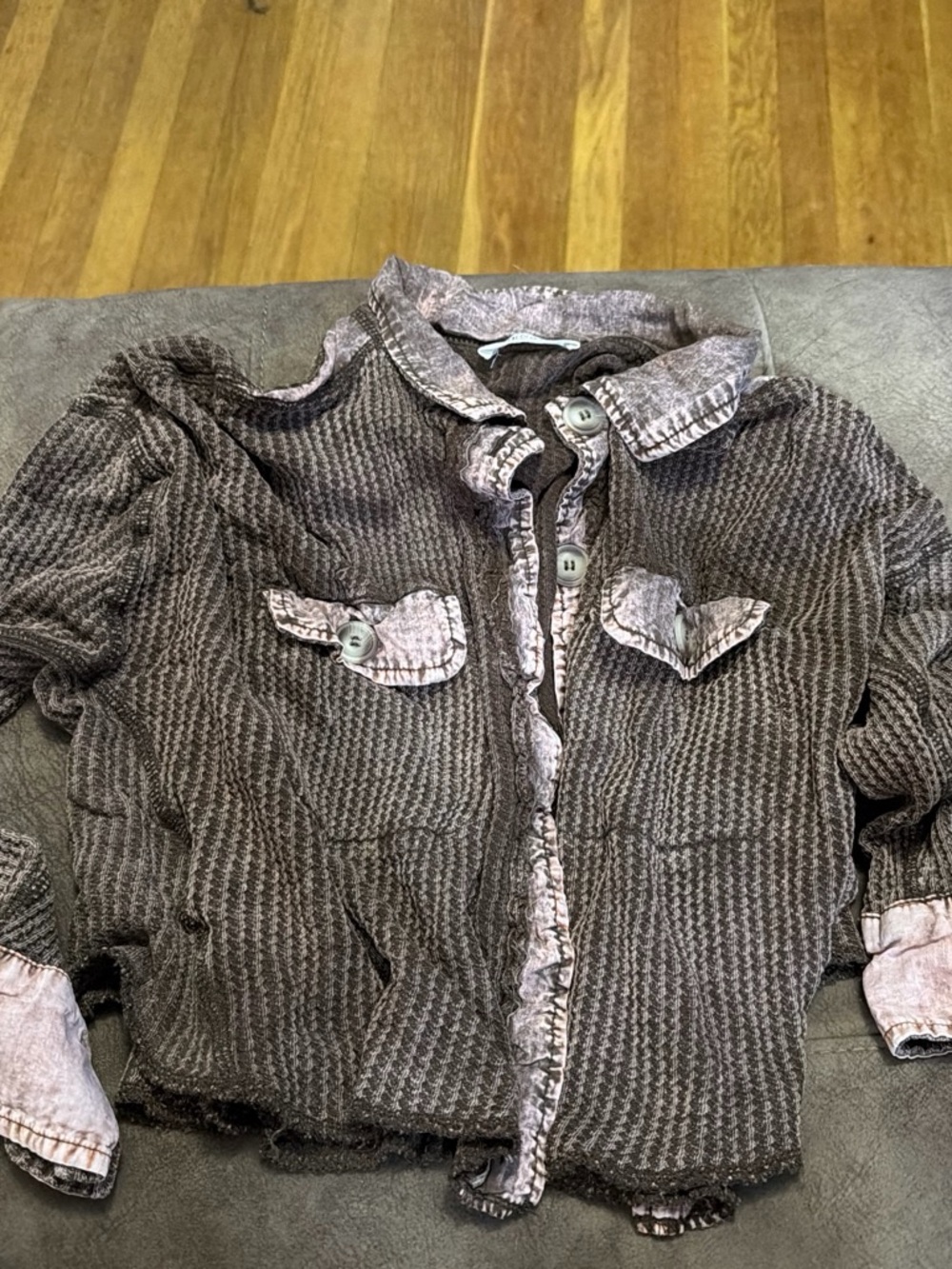 Zenana Outfitters Brown Textured Button-Front Jean Jacket
